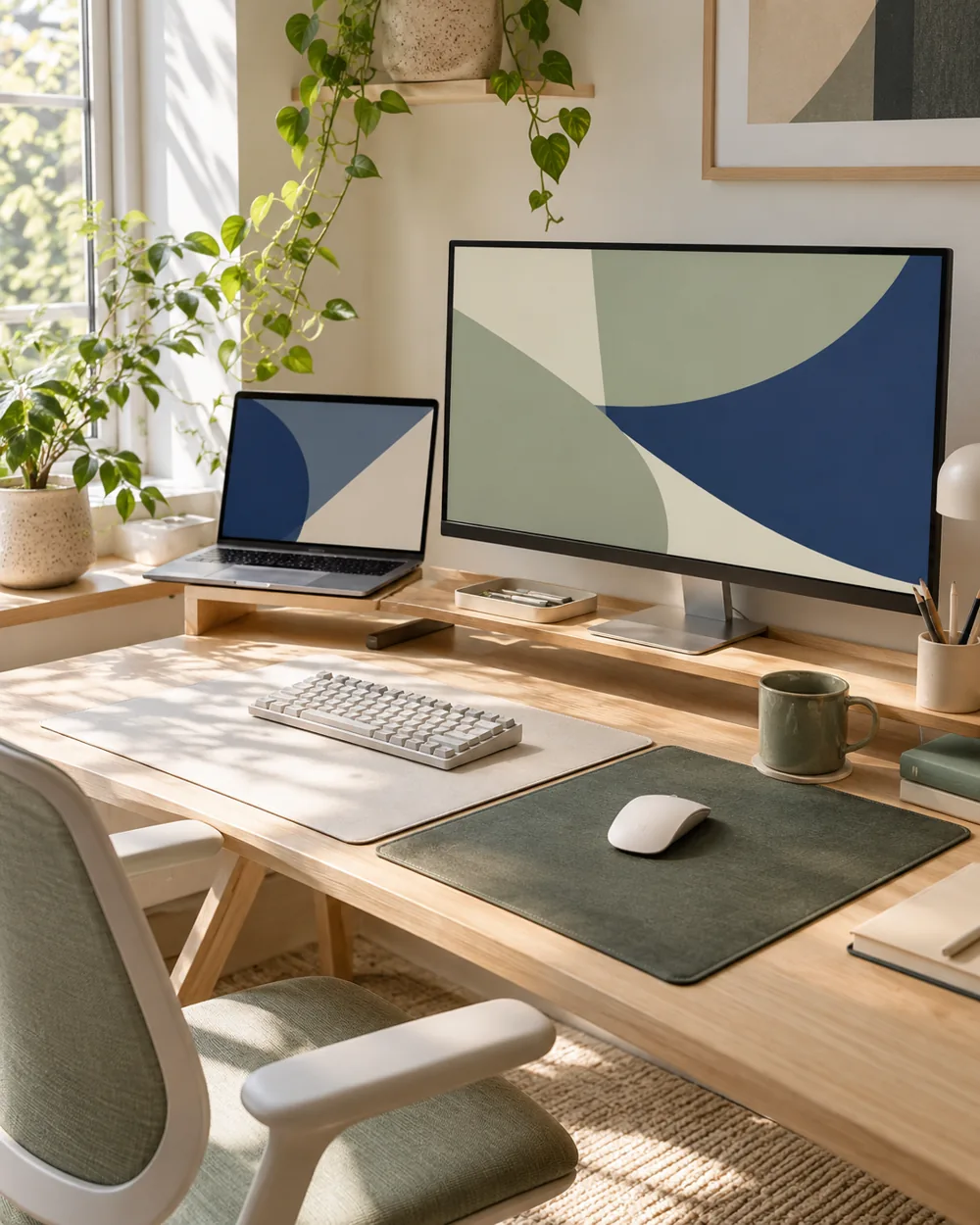 light and dark plain desk mats side by side near simple keyboard