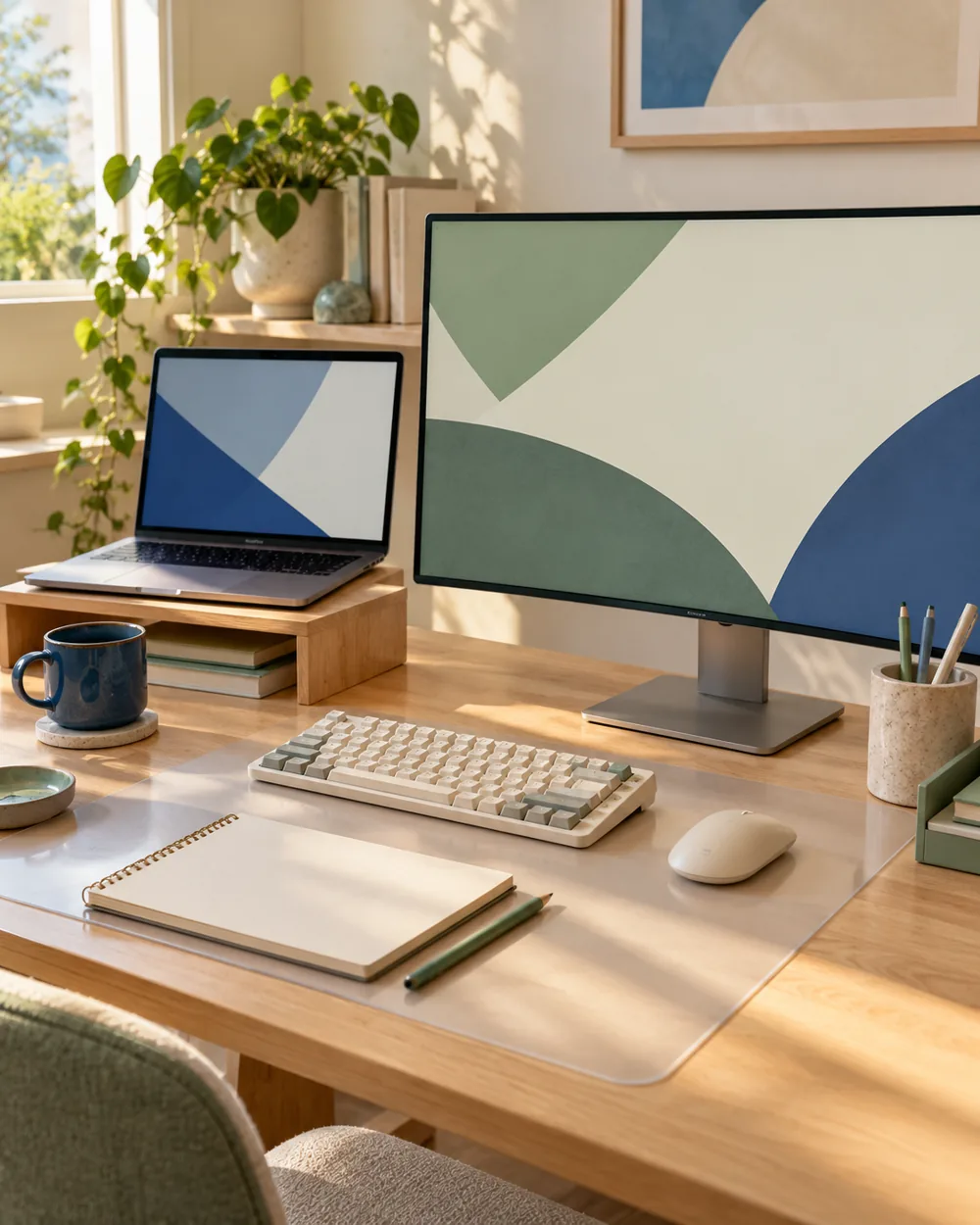 plain keyboard notebook and clear desk mat with blank checklist