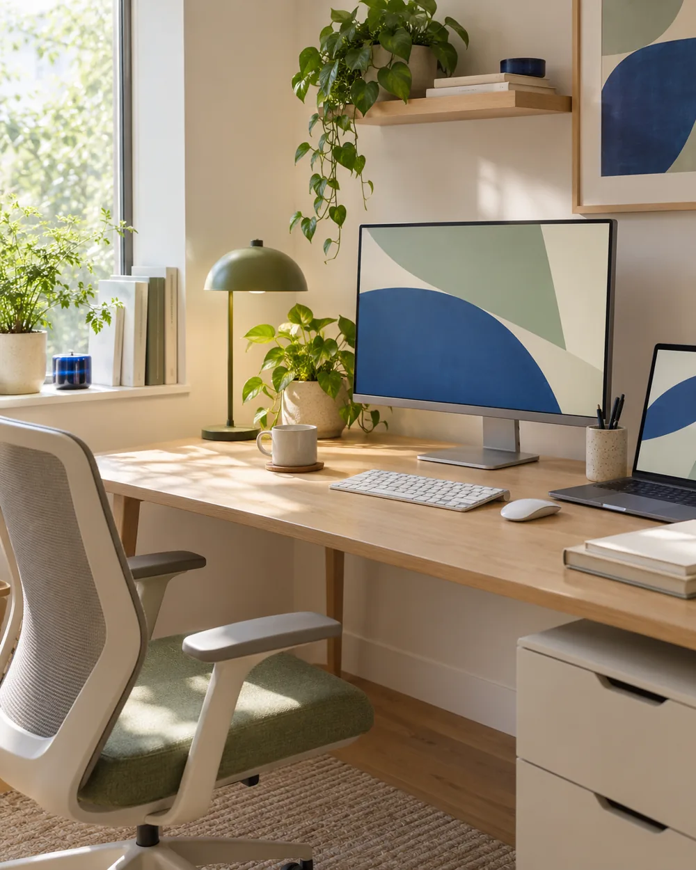 simple corner desk with plain monitor and clear accessible surface