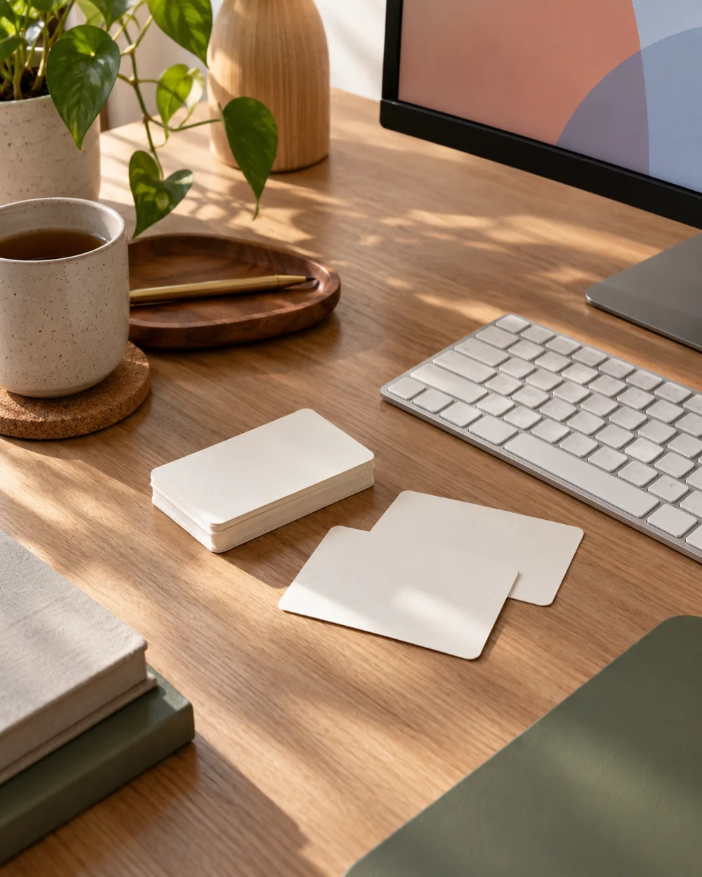 small grouped blank project cards beside clear keyboard area