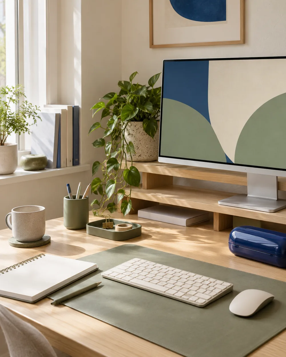 matte desk accessories beside one glossy closed case