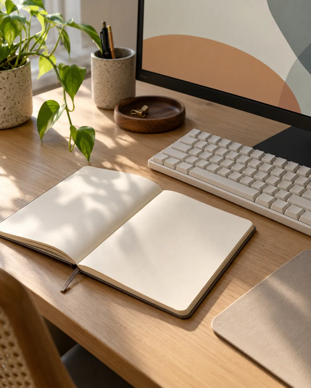 blank change log notebook beside plain keyboard