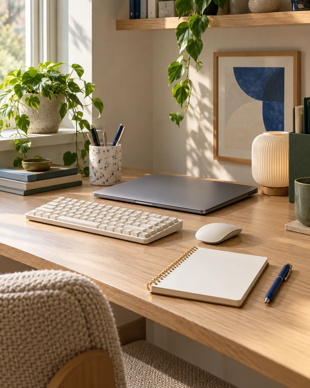 plain keyboard mouse closed laptop and blank inventory notebook