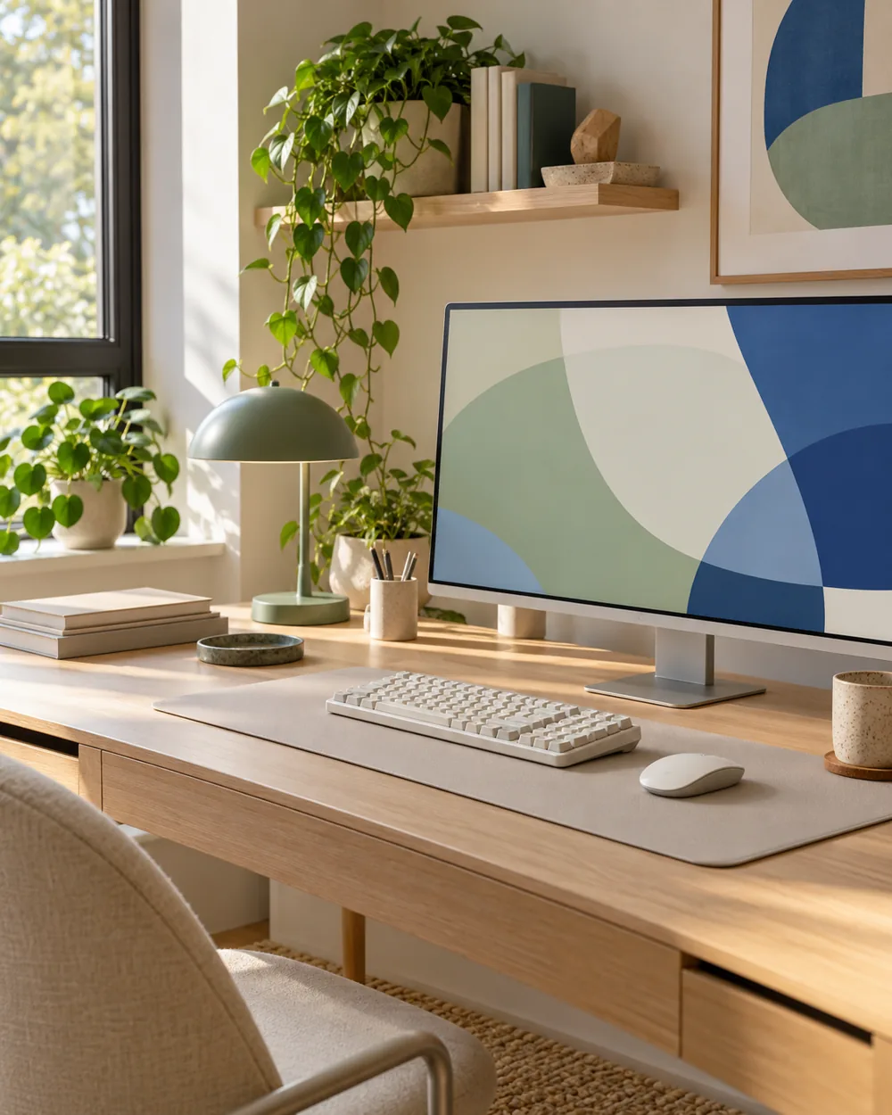 plain keyboard and mouse on broad neutral desk mat
