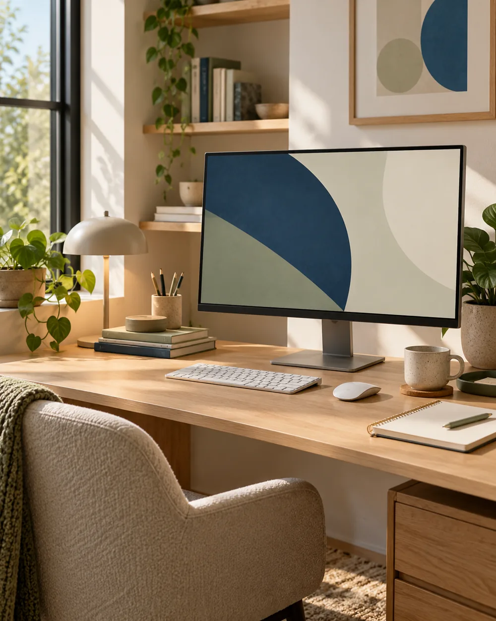 plain monitor with abstract minimalist screen and blank checklist